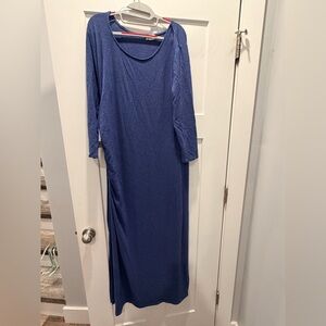 Greige Blue Maxi Dress Long Sleeve Stretch Knit Casual Comfort XL